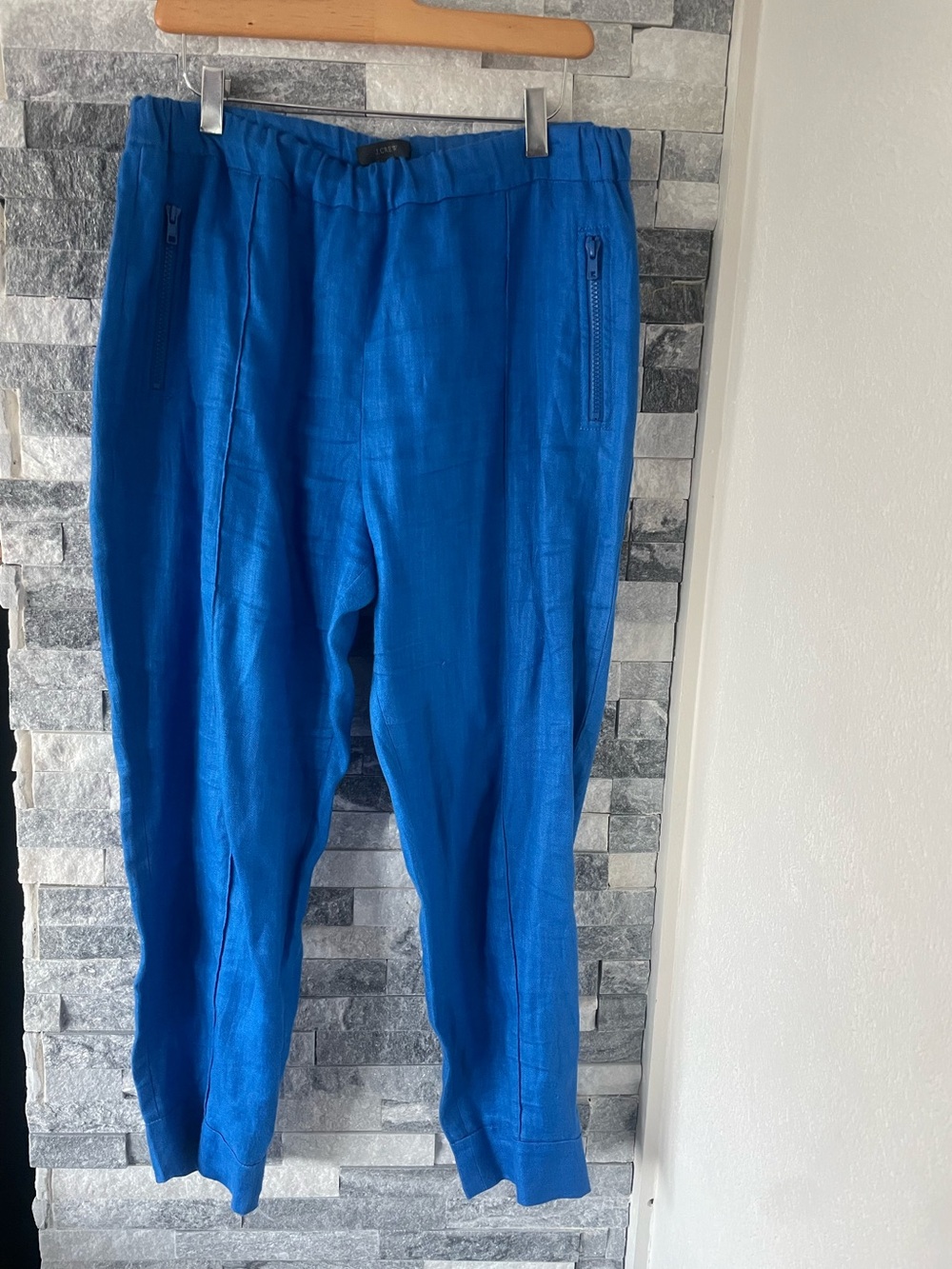 Women’s J CREW Linen Pants-Elasticized Waist-Cobalt Blue-Size 12